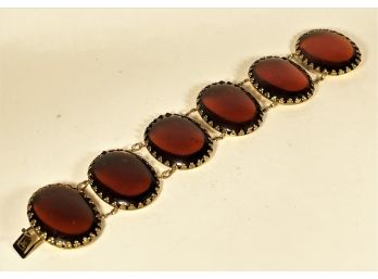 Vintage 1960s Gold Tone Bracelet With Large Amber Glass Stones