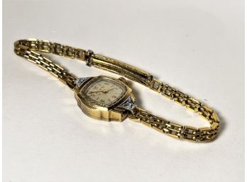 10K Gold Filled Ladies Wristwatch Watch Bulova 17 Jewels W Diamonds