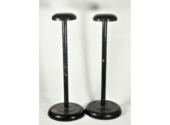 Two Antique Turned Wood Black Painted Hat Stands
