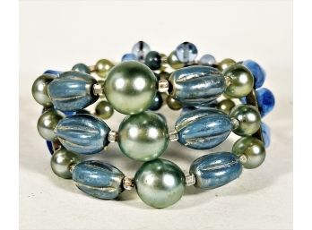 Vintage Glass Beaded And Faux Pearl Coiled Multi Strand Bracelet