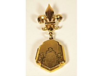 1920s Gold Filled Fleur De Lis Lavliere Locket Pendant Brooch