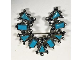 Southwestern Style Silver Tone Faux Turquoise Brooch
