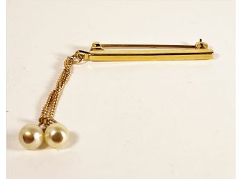 Gold Tone Faux Pearl Signed Napier Bar Pin Vintage