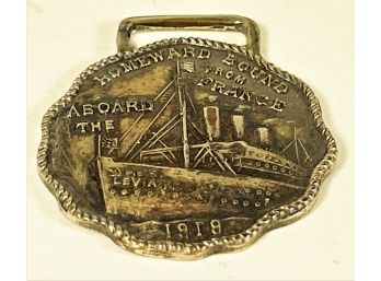 RARE Leviathan Ship WWI Sterling Silver Watch Fob American French Battleship