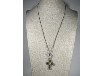 Sterling Silver And Opal 925 Cross Pendant On Sterling Silver Chain Necklace
