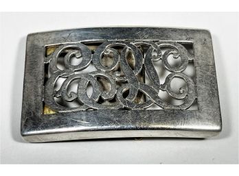 Heavy Sterling Silver Monogram Belt Buckle Vintage