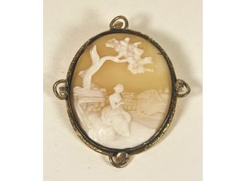 Victorian Rebecca At The Well Large Carved Shell Cameo Brooch