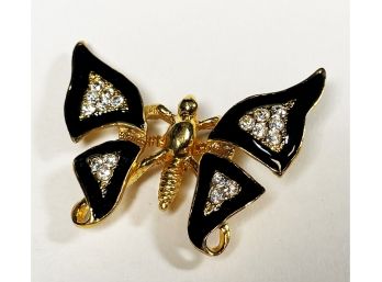 1980s Gold Tone Enamel Rhinestone Trembler Brooch Of A Butterfly