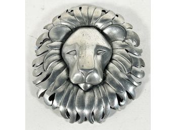 Large Vintage Hattie Carnegie Lion Face Brooch Silver Tone