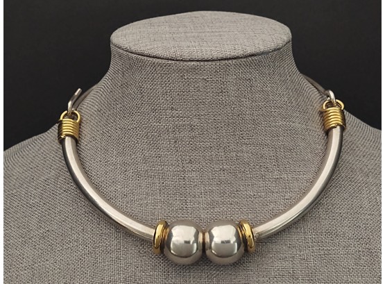 VINTAGE MID CENTURY MODERN MEXICAN STERLING SILVER & BRASS MIXED METALS NECKLACE