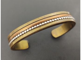 VINTAGE MID CENTURY STERLING SILVER BRASS COPPER MIXED METALS CUFF BRACLET