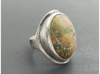 VINTAGE MID CENTURY STERLING SILVER JASPER CABOCHON RING SIZE 5