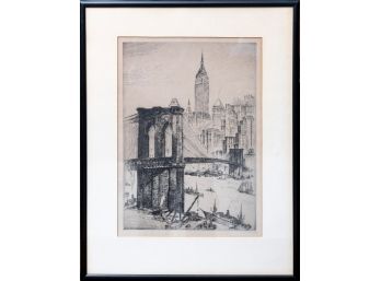 Anton Schutz( 1894-1977) 'Brooklyn Bridge,' Etching On Paper, 1929