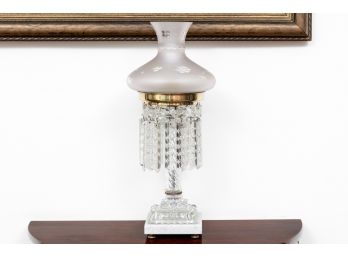 Antique Frosted Glass And Marble Electrified Kerosine Lamp
