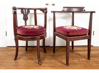 Two Victorian Needlepoint Corner Chairs