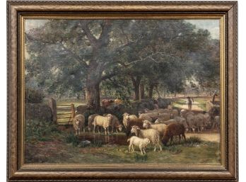 Antique Sheep Painting Signed