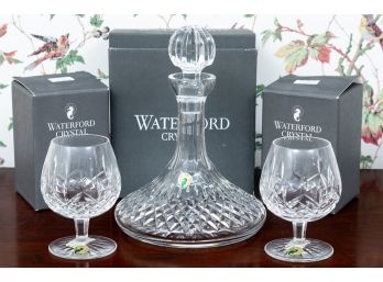 Pair Of Waterford Lismore Brandy Balloon Glasses And A Waterford Ships Decanter