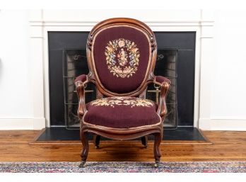Antique Mahogany And Needlepoint Parlor Chair
