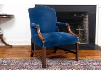 English Georgian Mahogany Arm Chair With Blue Velvet Upholstery