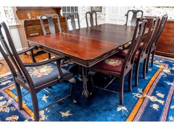 Antique Pedetsal Table And Eight Needlepoint Chairs Restoration Project