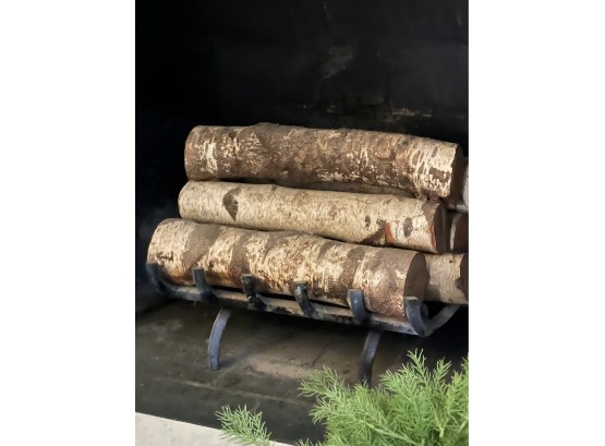 Vintage Birch Logs And Cast Iron Grate