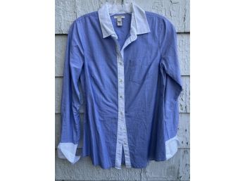 J. Crew Blue And White Cotton Button Down Ahirt