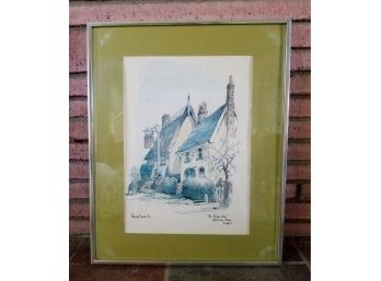 'The Royal Oak' Watercolor Artist Signed Matted Under Glass Silver Toned  Frame.