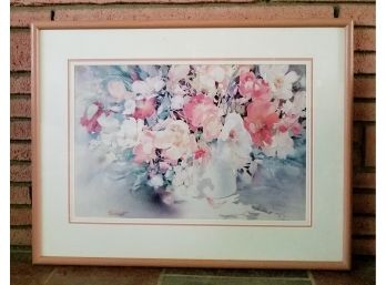 Carolyn Blish Signed/Dated  Floral In Wooden Frame Doubled Matted Under Glass
