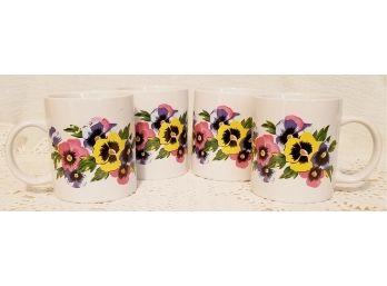 New In Box Ceramic Coffee/Tea Mug Set Of Four - Floral Motif