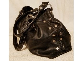 Medium/Large Black Leather Handbag By Perlina With Silver Hardware