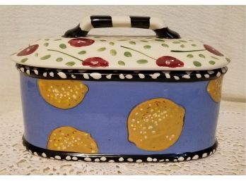 Droll Designs Ceramic Pottery Oval Cherries And Lemons Canister