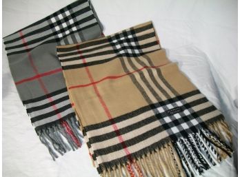 Two Burberry STYLE Scarves - One Beige & One Gray
