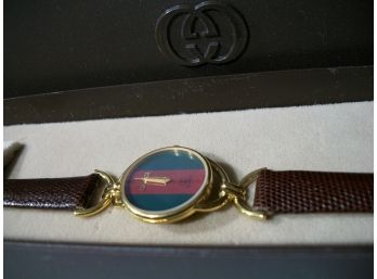 Ladies Authentic Gucci Watch With Original Box - Classic Red & Green Stripe