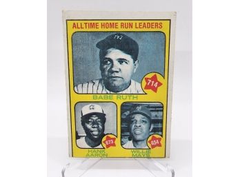 1973 Topps All Time Home Run Leaders Babe Ruth, Hank Aaron & Willie Mays