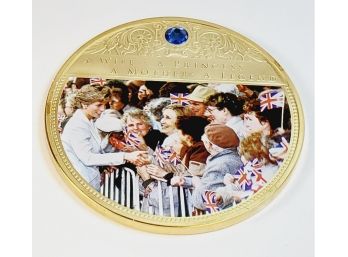 Princess Diana Blue Diamond Gold Plated HUGE Commemorative Coin