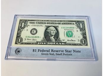 Uncirculated 2001 $1 Dollar Federal Reserve Star Note In Plastic Case
