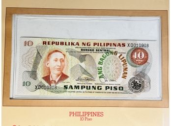 Philippines - 10 Piso Uncirculated Foreign Paper Money Sealed With Info/ History Card