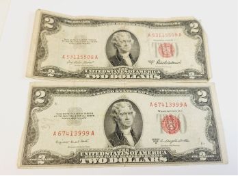 2 - 1953  Red Seal $2 Dollar Bills