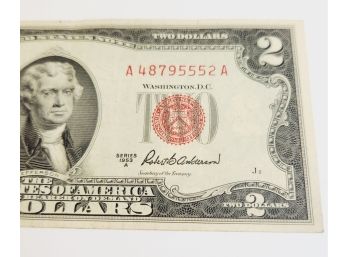 1953 Red Seal $2 Dollar Bill (69 Years Young)