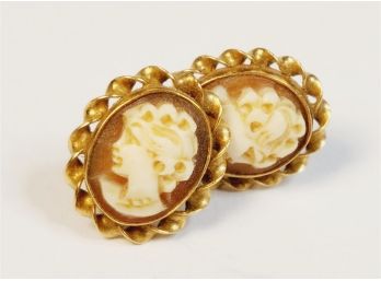Sweet Vintage  14k Yellow Gold Cameo Earrings