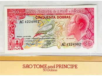Sao Tome & Principe - 50 Dobras Uncirculated Foreign Paper Money Sealed With Info/ History Card