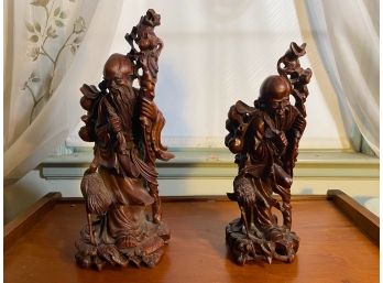 Antique Chinese Rosewood Hand Carved Statues
