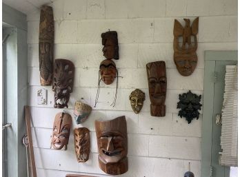 Complete Wall Of Hand Carved Wooden Masks