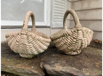 Pair Of Two Cement Basket Planters