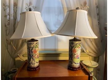 Set Of 2 Wood & Ceramic Oriental Lamps