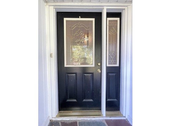 A Leaded Glass Door Front Door With Sidelight And Doorframe