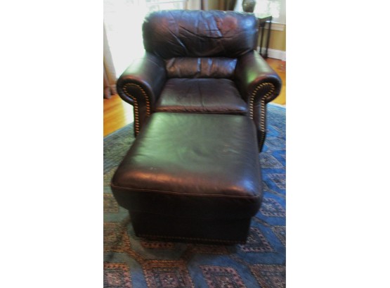 Brown Leather Chair And Ottoman