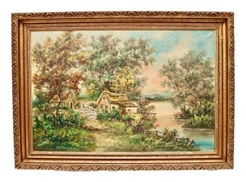 Vintage Oil On Canvas Painting With Wooden Frame