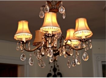 5-Light Shaded Chandelier With Hanging Crystals