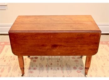 Antique Drop Leaf Wooden Table With Casters